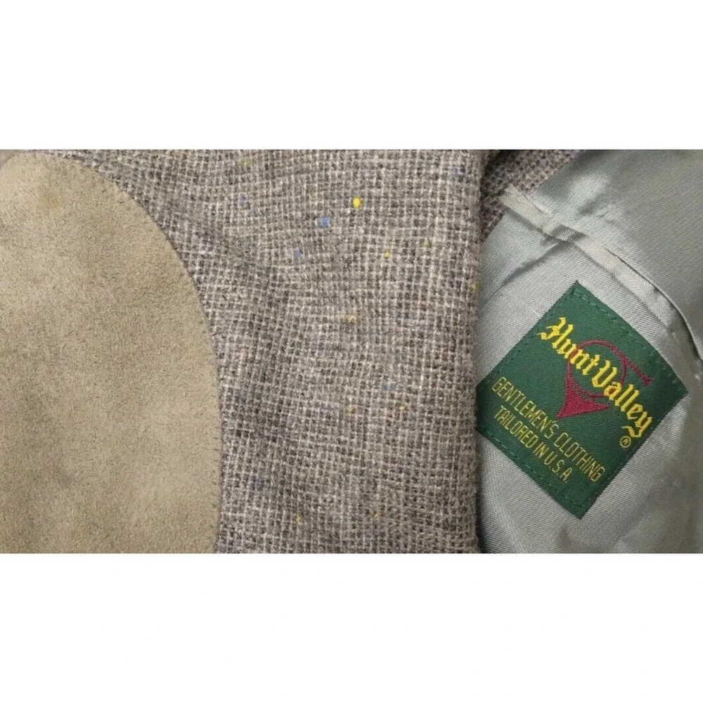 Hunt Valley Vintage Men's 44R Tweed Elbow Patches Gray Wool Blazer Jacket Coat